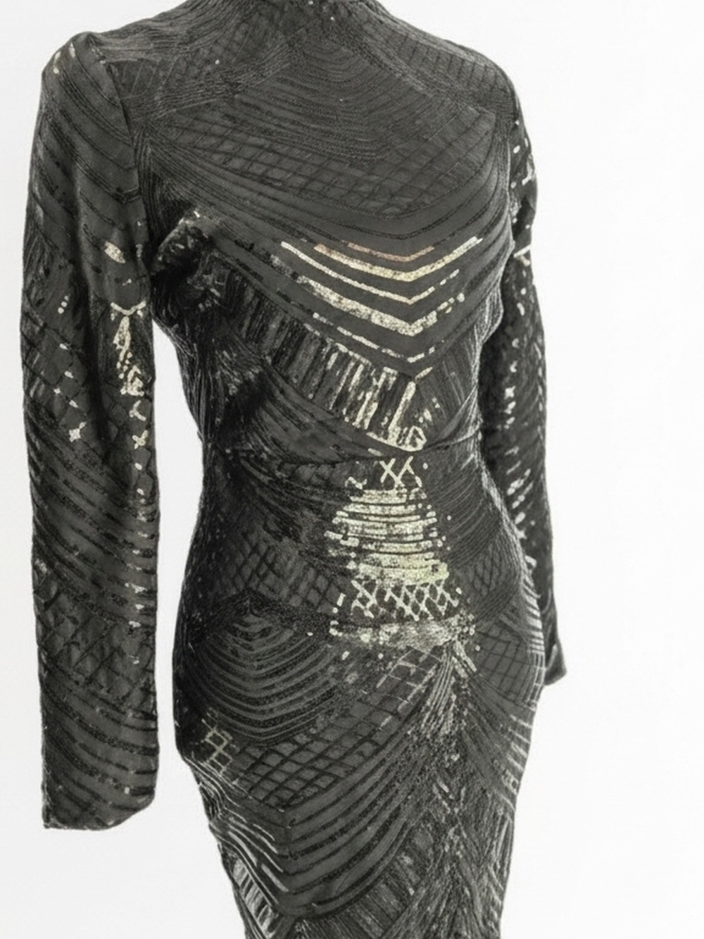Black Sequin Long Sleeve Evening Gown - Picture 7 of 9